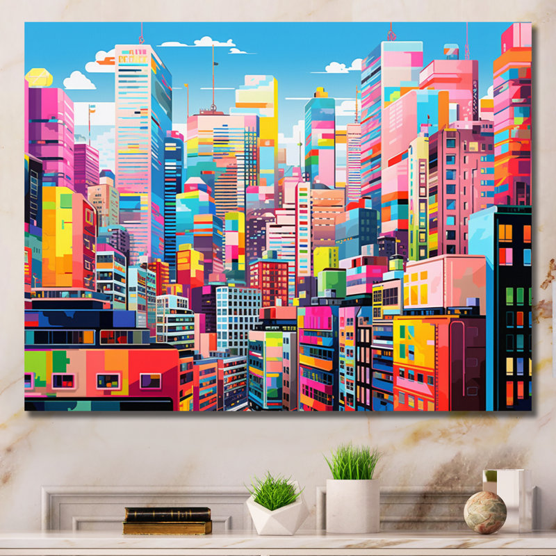 «Colorful City Tokyo Popart III», reproduction d'art sur toile, H 34 po x l 44 po x P 1,5 po, Toile tendue