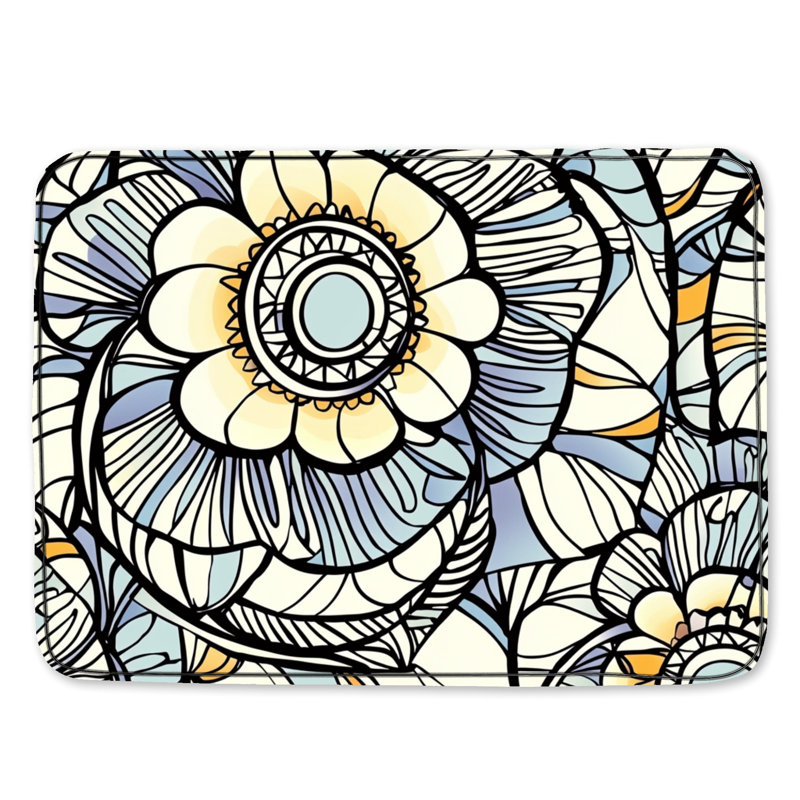 Motif floral de tapis de bain bohémien, Simple - L 17 po x l 24 po, Bleu floral abstrait 2