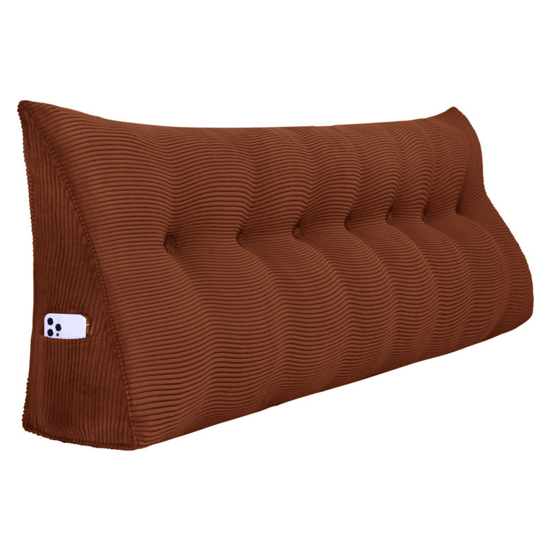 Sit-up Back Comfort Corduroy Bed Headboard Wedge Reading Pillow Triangular Backrest Compression, Coffee, King