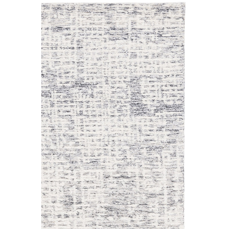 Estiven Ebony Hand Tufted Wool/Cotton Rug in Ivory/Grey, Rectangle 5' x 8'