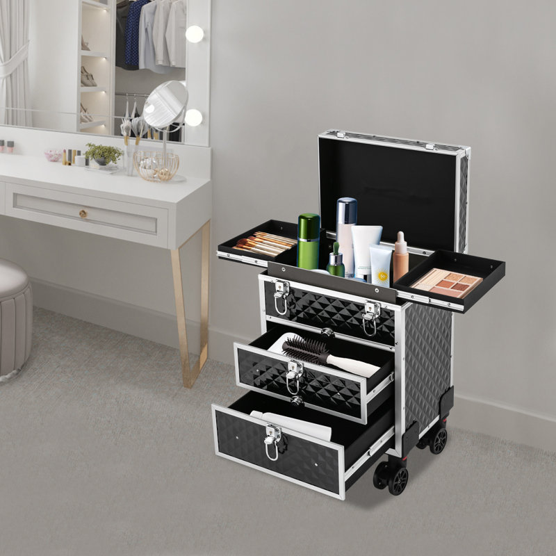 Organisateur de maquillage professionnel à roulettes avec tiroirs coulissants