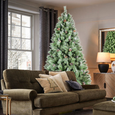 Arbre de Noël 7,5 pi avec 92 pommes de pin - 1588 pointes, branches mixtes en PVC et aiguilles dures, structure à charnières pour une installation facile, support en métal robuste - arbre de Noël réaliste
