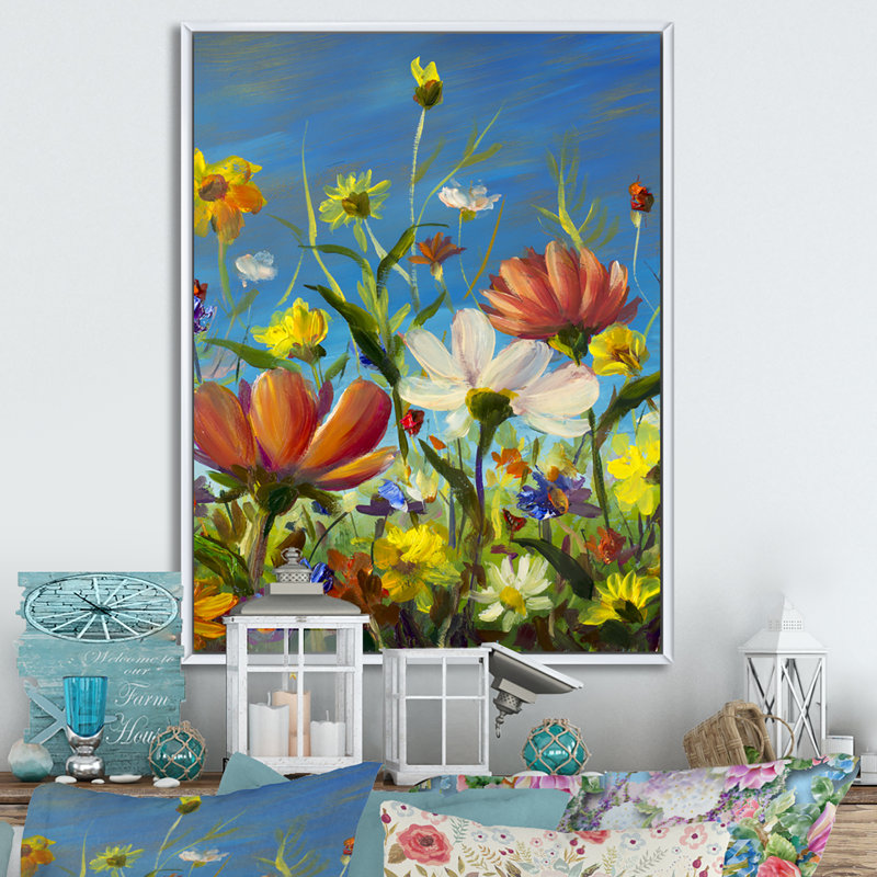 «Summer Flower Field Blue», reproduction d'art sur toile traditionnelle, H 32 po x l 16 po x P 1 po