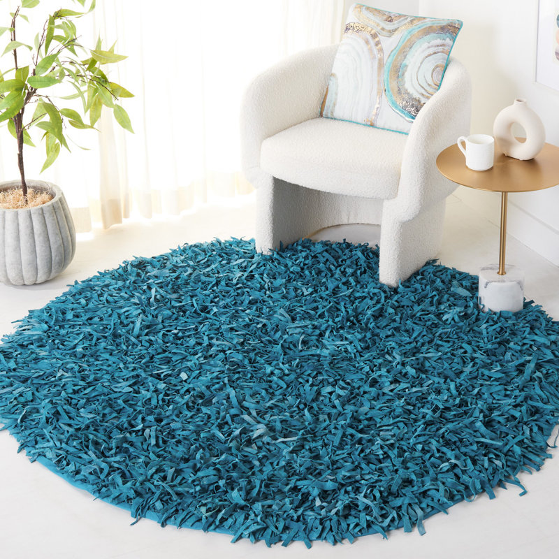 Godsey Handwoven Leather Solid Color Rug, Round 6'