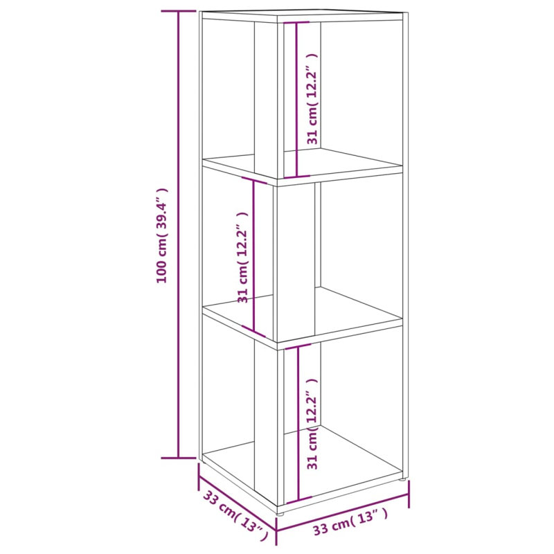 Casmalia 100cm H Corner Bookcase, Smoked Oak