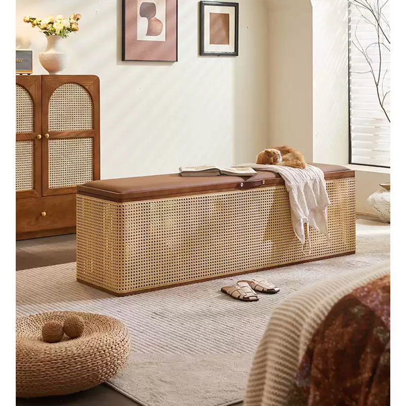 Banc de rangement bohémien en faux bois massif