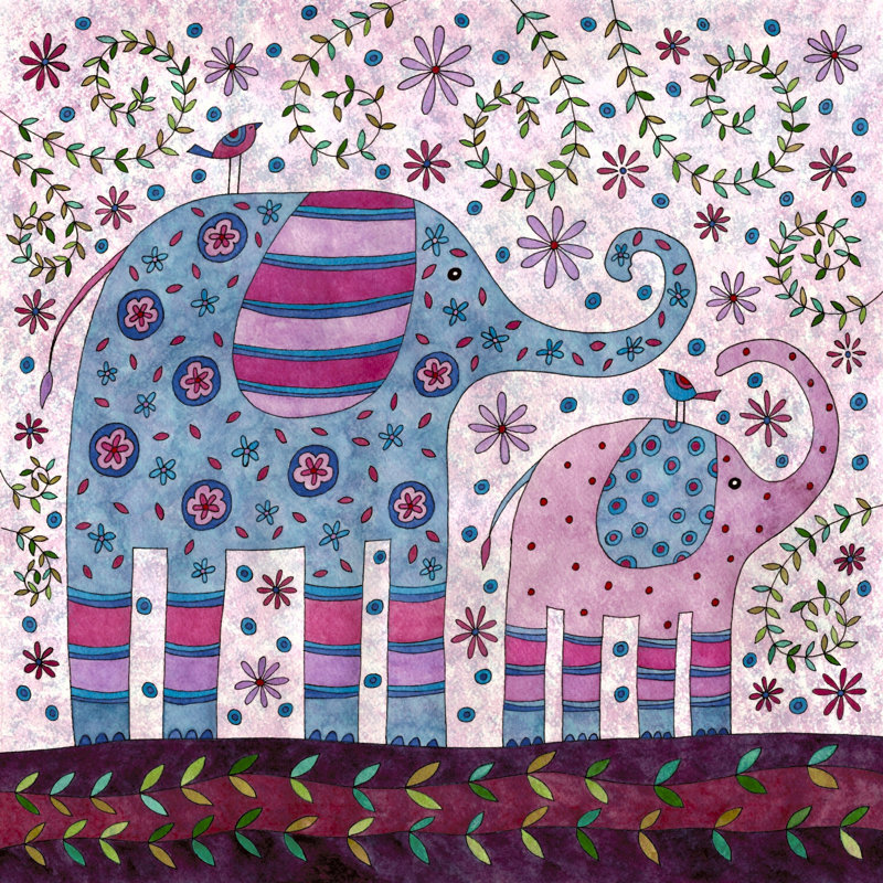 Elephant Walk 1 Piece Wrapped Canvas Painting, 30cm H x 30cm W