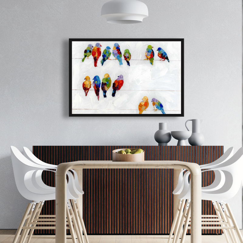 Colorful Birds on a Wire - Red Animals Framed Canvas Decor