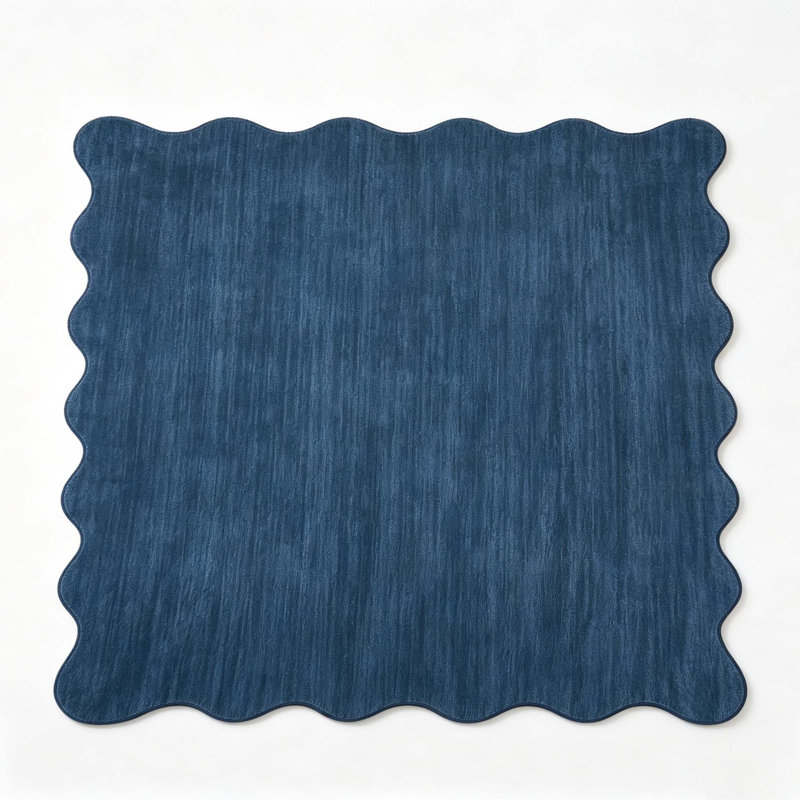 Tapis festonné à bordure festonnée, Dark blue, 5 x 7 pi