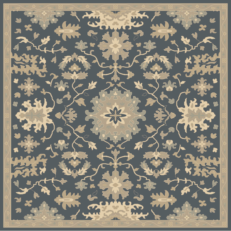 Tapis bleu marine / brun / beige en laine touffeté à la main Arden, Carré 6 pi