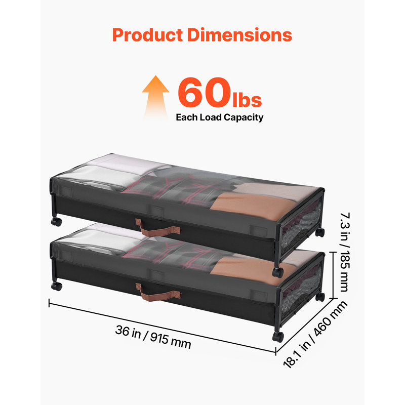Under Bed Storage with Wheels 36 x 18.1 x 7.3 Inch Rolling Storage Bags