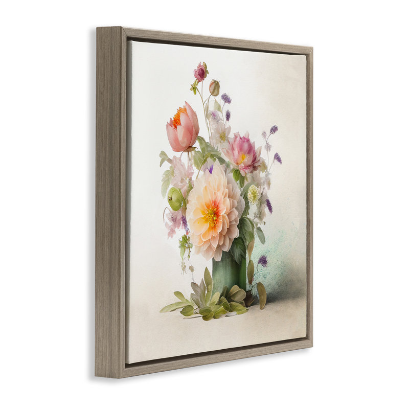 Bouquet de fleurs printanières, Cadre flottant orme Montalcino, H 25 po x l 25 po