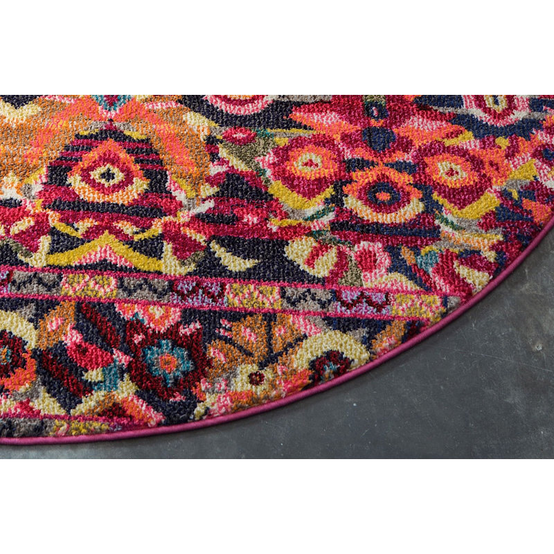 Tapis oriental rouge/jaune Alfreda, Rond 3 pi 3 po