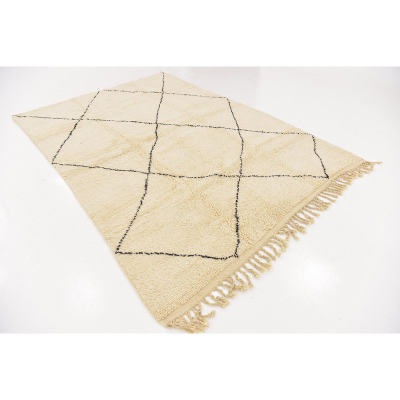 Tapis en laine beige noué la 6 pi 7 po x 9 pi 8 po one-of-kind Stehouse