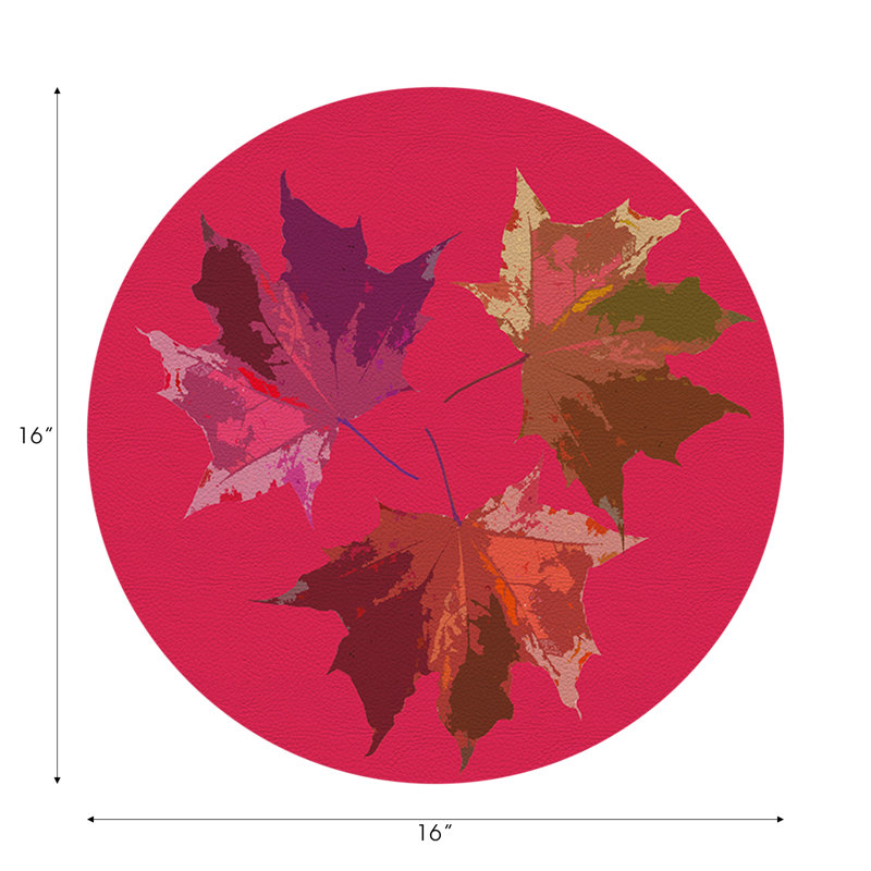 Autumn Leaves Vegan Leather Round Pebble Placemat, Plum