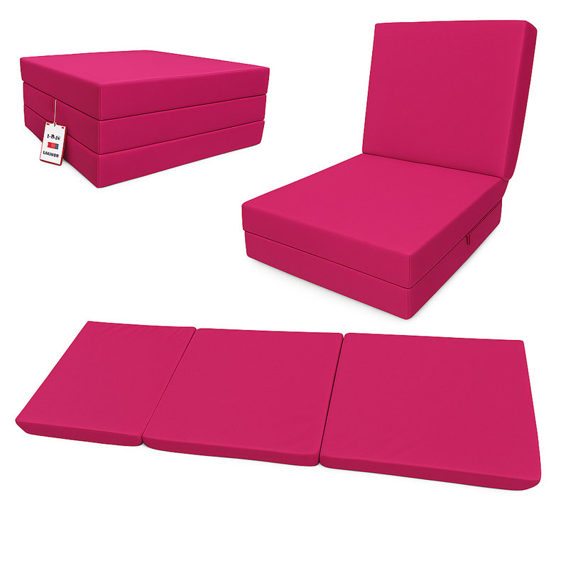 Fold-out Z Bed Single Size Chair-bed Folding Guest Sofa Handmade In Uk, Fuchsia