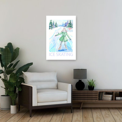 Winter Ice Skating Path Abstract Contemporary Forest Landscape Wall Art Print 1 Piece Wrapped Canvas Wall Art