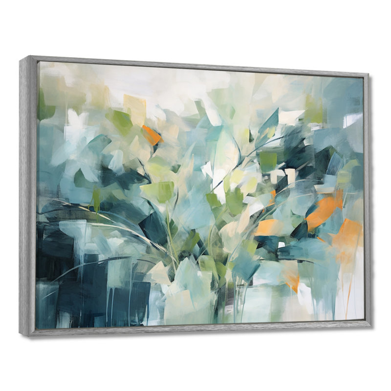 «Blue Botanical Garden III - Abstract Botanicals», art mural, Cadre flottant noir, H 30 po x l 40 po, Argent argent