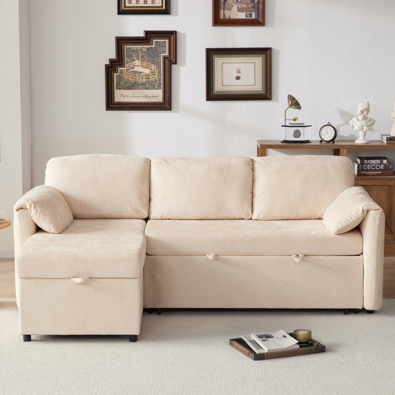 Canapé-lit rembourré 83,3 po avec rangement USB, Chenille beige