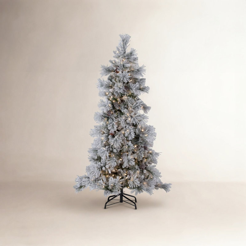 9' Green Pine Artificial Christmas Tree with 900 White Lights with Stand, 7' H