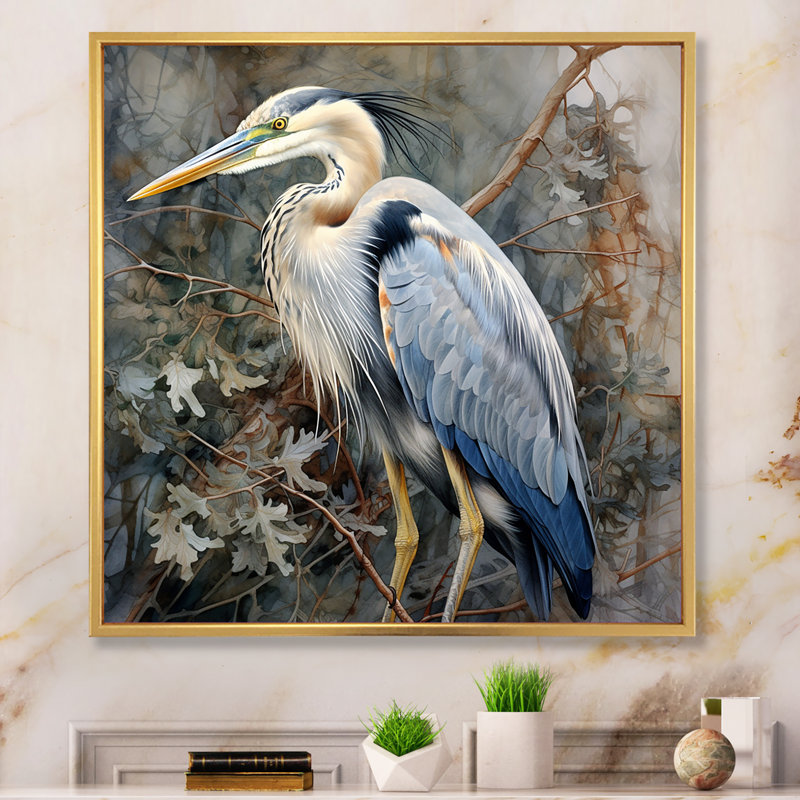 Graceful Heron Waterbird I - Heron, impressions encadrées, H 16 po x l 16 po x P 1 po, Cadre flottant doré