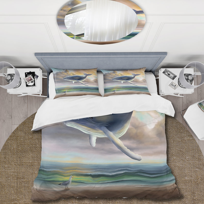 Baleine flottant dans le ciel - ensemble de housse de couette Children Art - microfibre de polyester