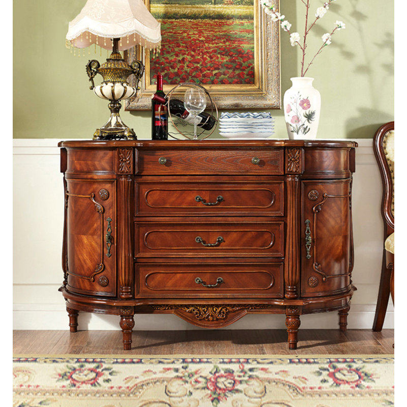 Buffet en bois d'hévéa de style américain, H 35 po x l 47,2 po x P 16,4 po