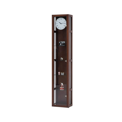 Vintage Brown Ebony Wood Floor Clock with Storage Display Cabinet