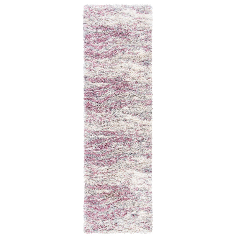 Tapis rose à motif abstrait Agassiz, Tapis de couloir 2 pi 3 po x 8 pi