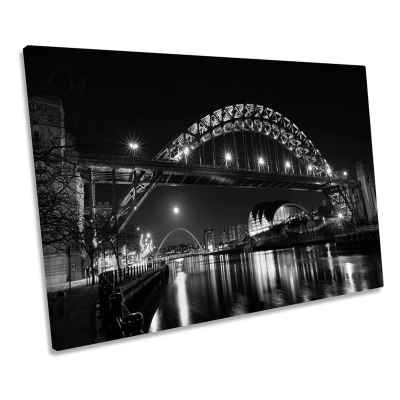 Newcastle River Tyne Bridge City B&W - Wrapped Canvas Print, 81.3cm H x 121.9cm W x 4cm D
