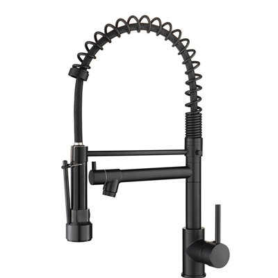 Black Kitchen Sink Faucet With Pull Down Spray, Single Lever Function, Ceramic Cartridge, Water Spot- Finish, Adjustable Flow, Simple Installation Procedure Commercial , Handle, Leak Construction,