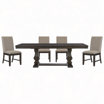 Ensemble de salle à manger 5 pièces Table de salle à manger à double piédestal et chaises d'appoint rembourrées