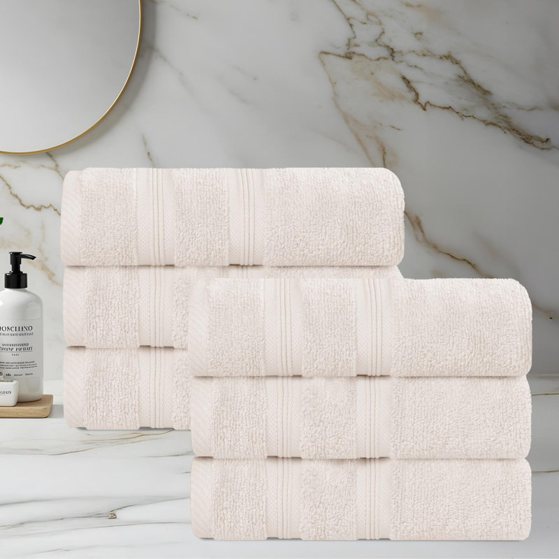  Smart Quick-Dry Zero Twist Cotton Hand Towels, Set Of 6, Ivory