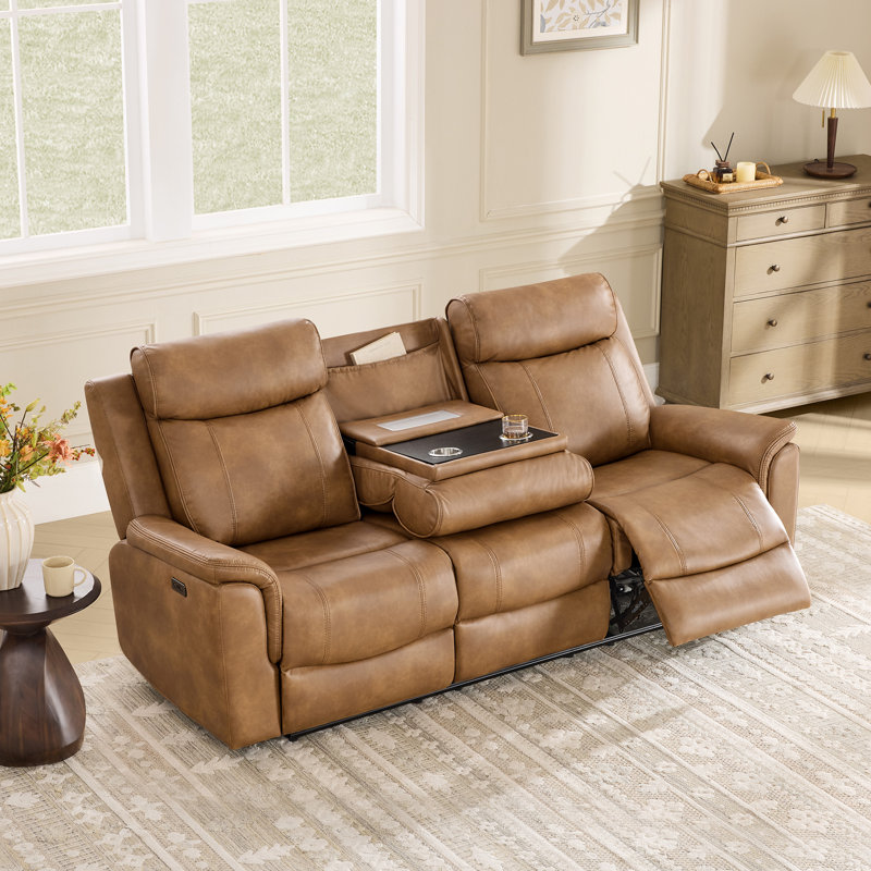Canapé inclinable électrique 86,6 po de largeur avec ports USB, Selle de cuir