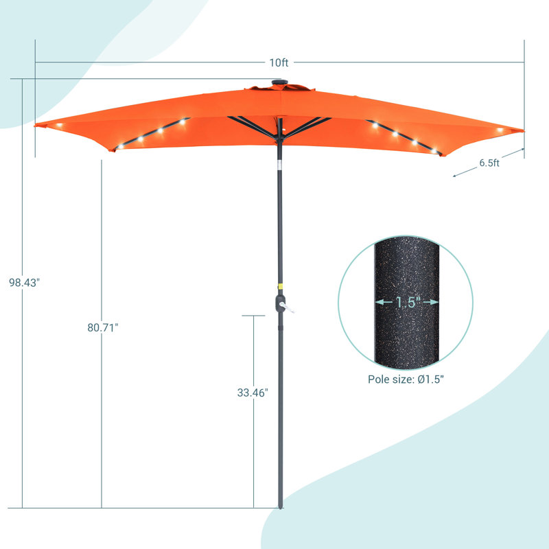 Parasol de marché rectangulaire 120 po x 78 po, Orange