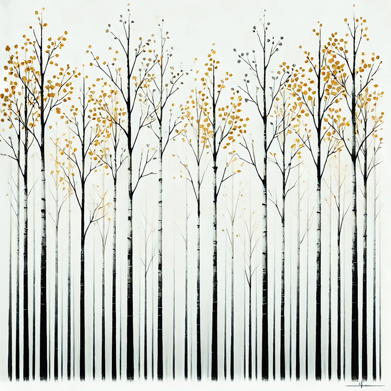 Forêt de bouleaux minimaliste, toile - touche d'automne, H 12 po x l 12 po