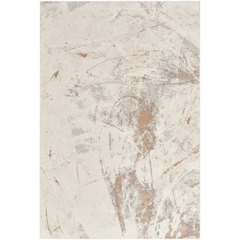 Tapis abstrait en polyester tissé à la machine en brun / crème, Tapis de couloir 2 pi 3 po x 7 pi 6 po