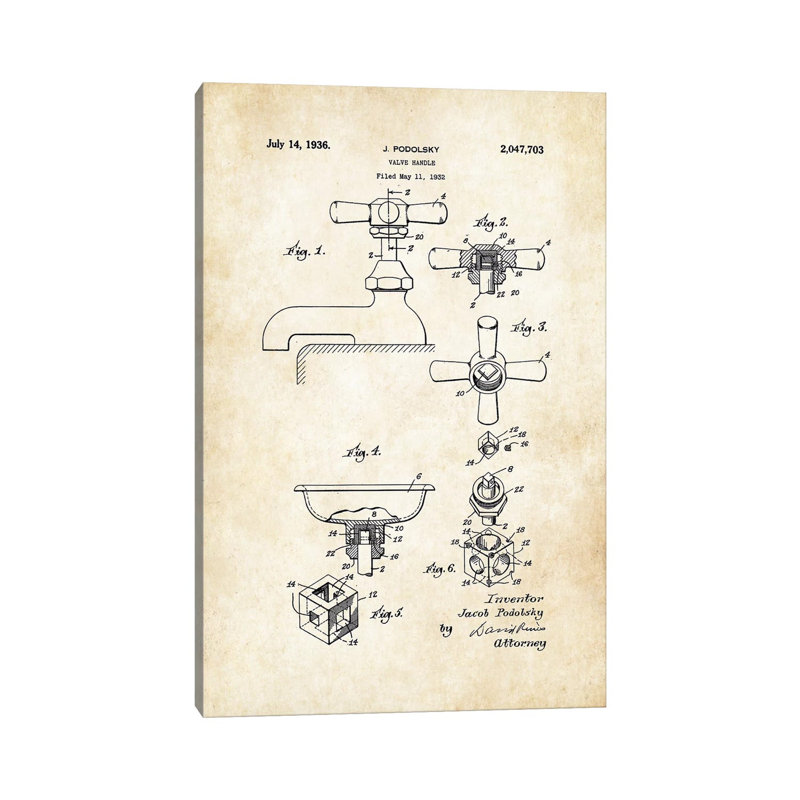 Bathroom Faucet (1936) by Patent77 - Wrapped Canvas Gallery-Wrapped Canvas Giclée, 20.32 cm H x 30.48 cm W