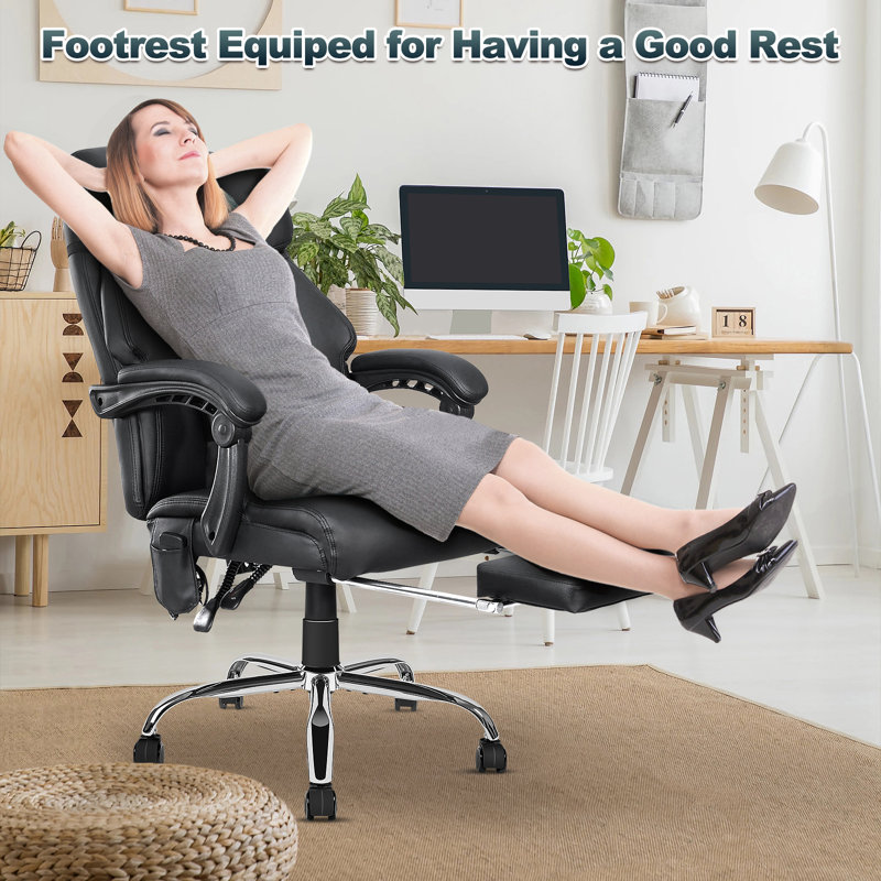 Adelinde Kneading Massage Office Chair with Heating Function, Height Adjustable, Footrest and Reclining Backrest, Black