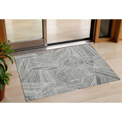 Tapis intérieur lavable à motif géométrique 3 pi x 5 pi gris