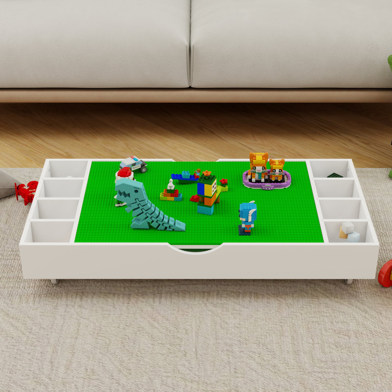 Table de jeu 2 en 1 et organisateur de jouets escamotable compatible avec les blocs de construction, les cloisons amovibles et le bureau double (38 po x 18,7 po x 5,9 po)