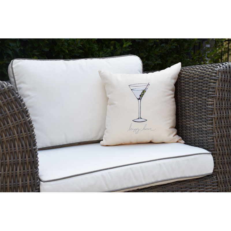 Palm Beach Martini Glass Happy Hour Print Outdoor Square Pillow Cover and Insert, Yellow, 16" x 16"