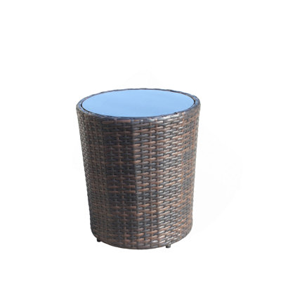 Outdoor Patio Furniture 1 Round Coffee Table, With Black Tempered Glass