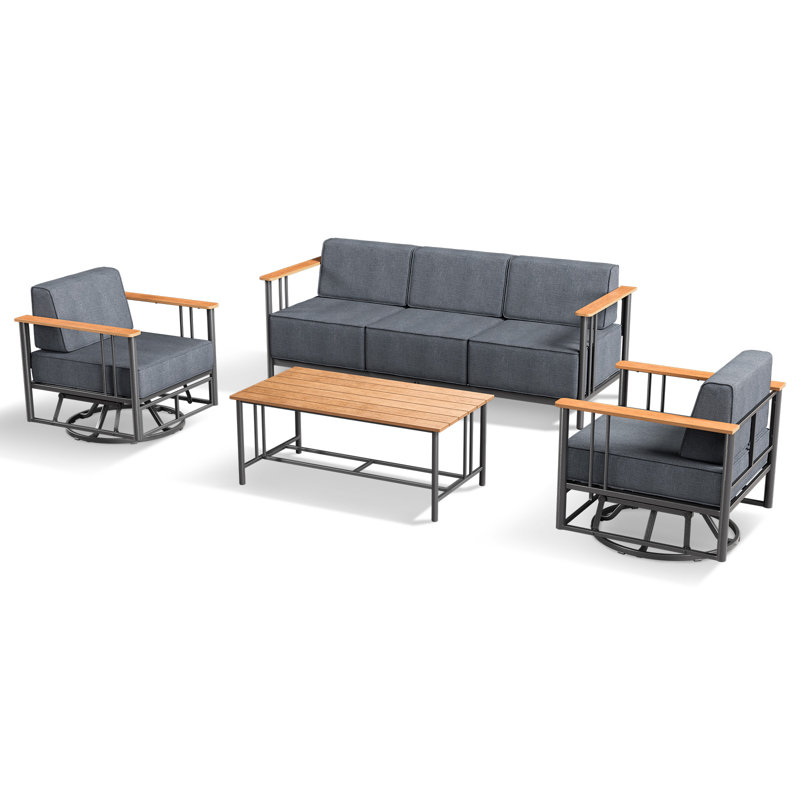 Ensemble de conversation avec table basse Coan, Coussin gris / cadre noir