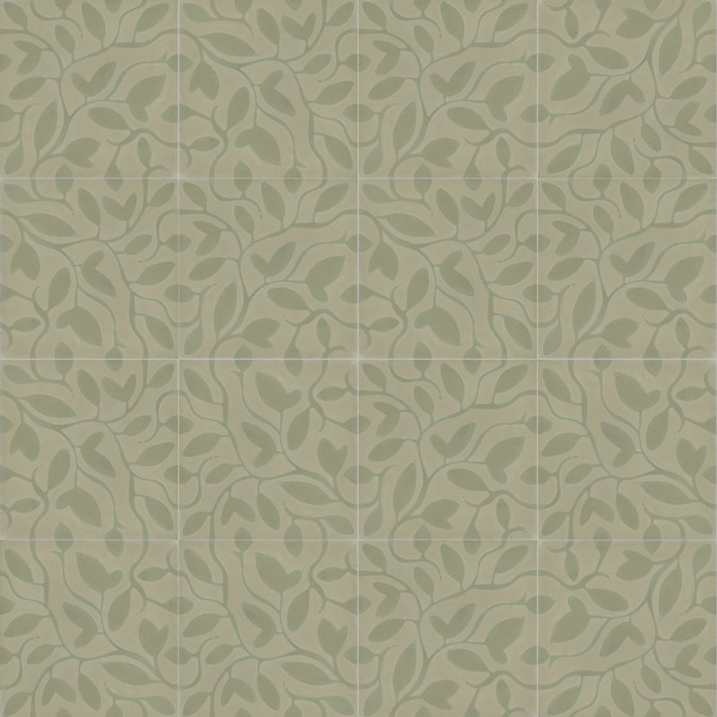 Fine Vine 8" x 8" Cement Patterned/Concrete Look Wall & Floor Tile, Verde