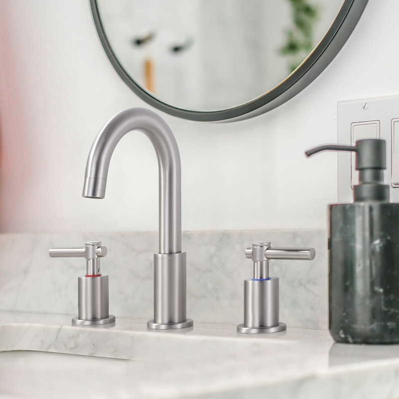 Widespread 2-handle Bathroom Faucet with Drain Assembly, Brushed Nickel