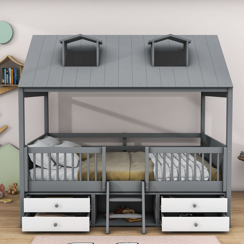 Lit mezzanine avec tiroirs Yacine Kids, gris, Double