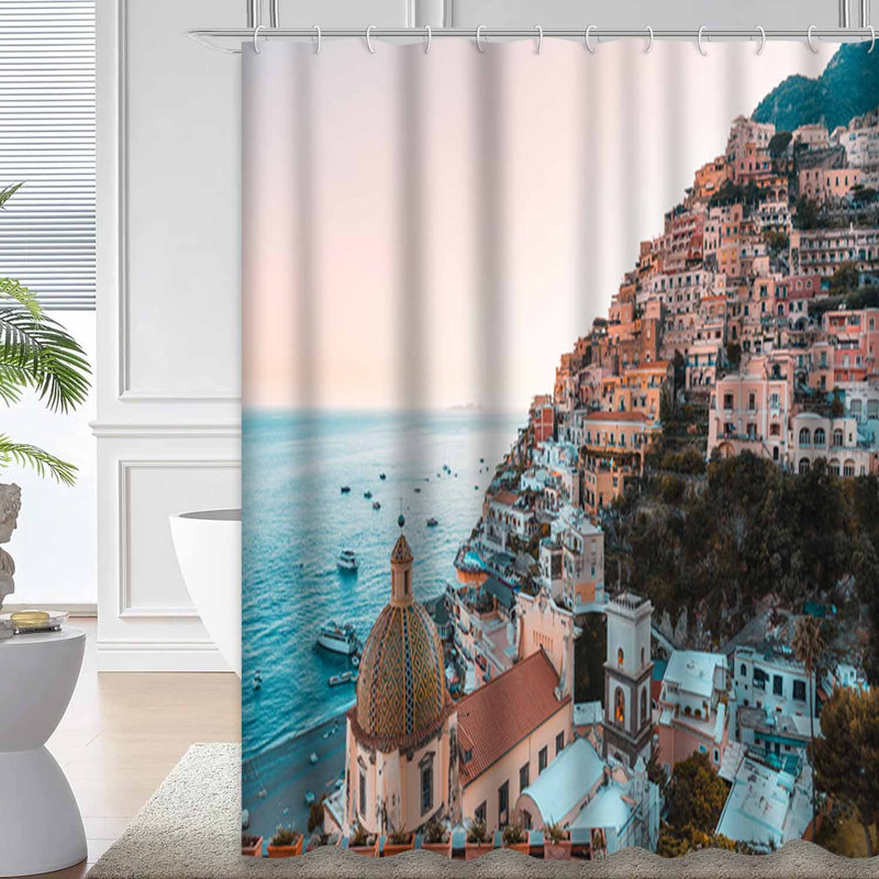 Côte, Italie, ville, bord de mer, été, coucher de soleil, architecture, plage avec 12 crochets, L 72 po x l 84 po
