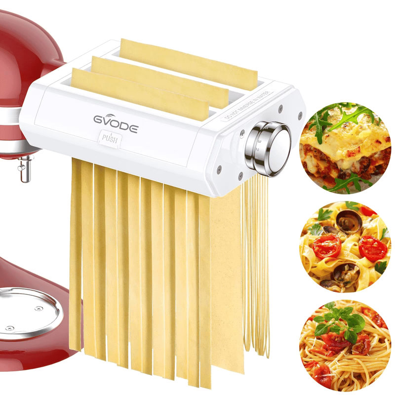 Accessoire de machine à pâtes 3-en-1 pour batteur sur socle KitchenAid avec coupe-rouleaux, spaghetti et fettuccine
