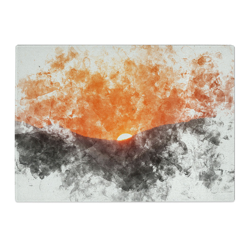 Tempered Glass Sun Setting Behind the Mountains Chopping Board, 28.5 cm x 39 cm